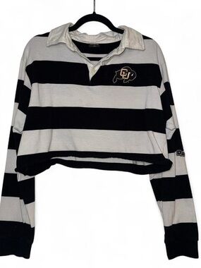 Hype and Vice CU Boulder Black & White Cropped Rugby Top Size L